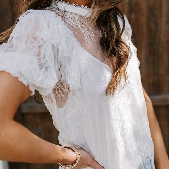 White Lace Ruffle Top - Picture 3 of 4
